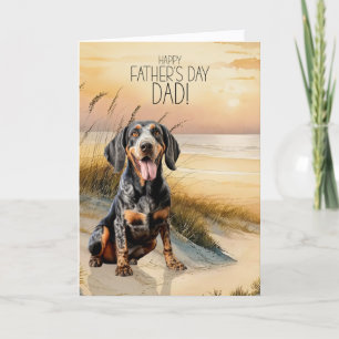 Bluetick Coonhound Hond Zonsondergang Strand Vader Feestdagen Kaart