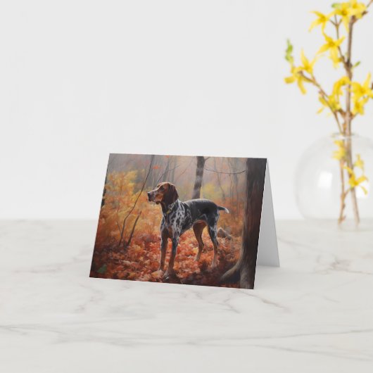 Bluetick Coonhound in Herfstbladeren Herfst Inspir Kaart (Gele Bloem)