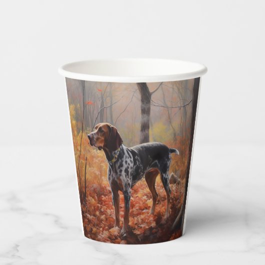 Bluetick Coonhound in Herfstbladeren Herfst Inspir Papieren Bekers (Achterkant)