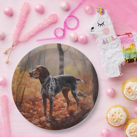 Bluetick Coonhound in Herfstbladeren Herfst Inspir Papieren Bordje (Feest)