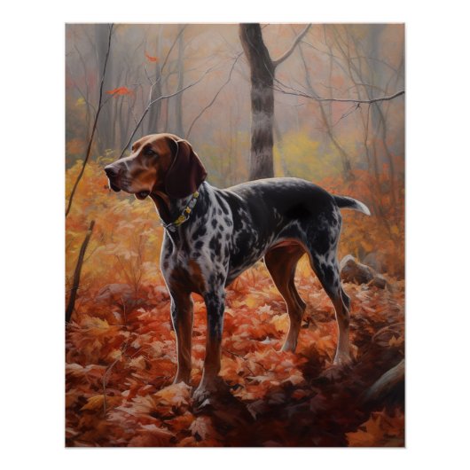 Bluetick Coonhound in Herfstbladeren Herfst Inspir Perfect Poster (Voorkant)
