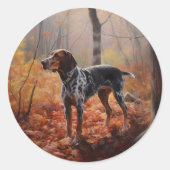 Bluetick Coonhound in Herfstbladeren Herfst Inspir Ronde Sticker (Voorkant)