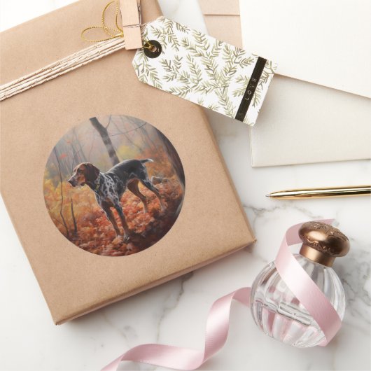 Bluetick Coonhound in Herfstbladeren Herfst Inspir Ronde Sticker (Geschenken)