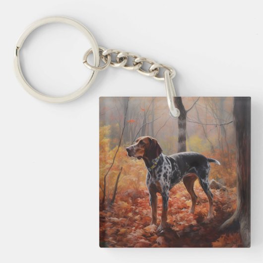 Bluetick Coonhound in Herfstbladeren Herfst Inspir Sleutelhanger (Voorkant)