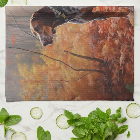 Bluetick Coonhound in Herfstbladeren Herfst Inspir Theedoek (Gevouwen)