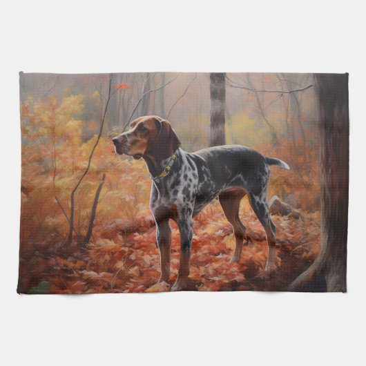 Bluetick Coonhound in Herfstbladeren Herfst Inspir Theedoek (Horizontaal)