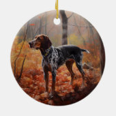 Bluetick Coonhound in herfstbladeren inspireren Keramisch Ornament (Achterkant)