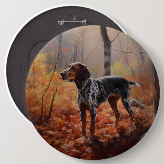 Bluetick Coonhound in herfstbladeren inspireren Ronde Button 6,0 Cm (Voorkant /achterkant)