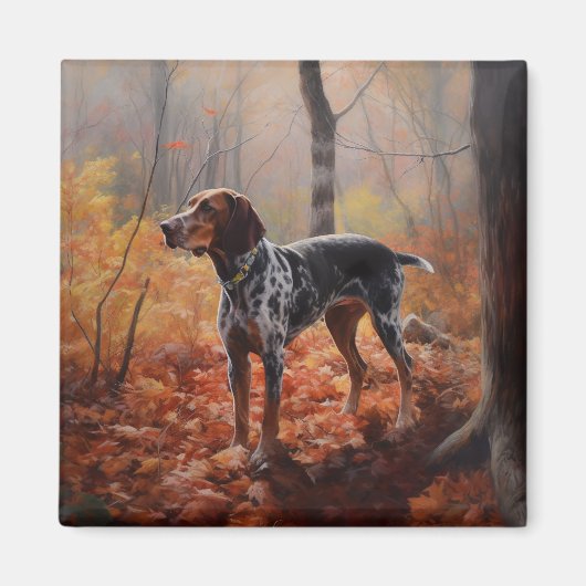 Bluetick Coonhound in herfstbladeren val inspireer Magneet (Voorkant)