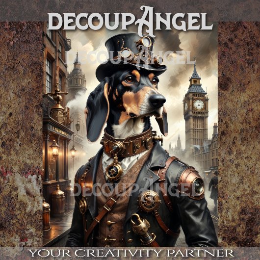 Bluetick Coonhound in Steampunk -Decoupage- Tissuepapier