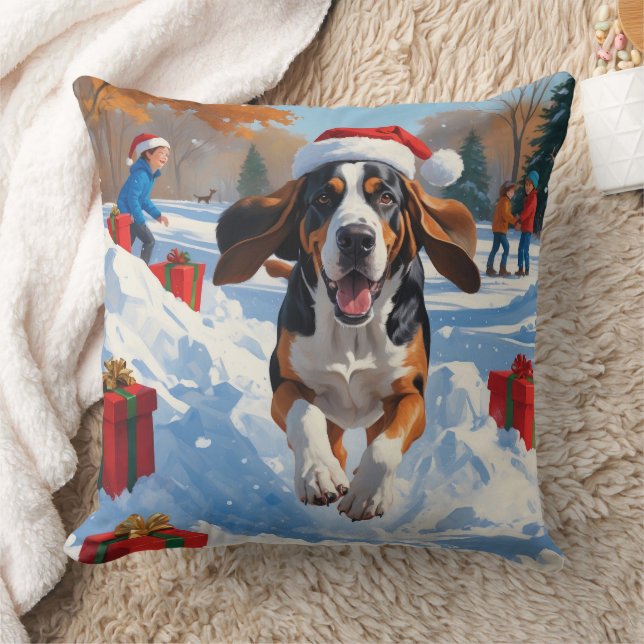 Bluetick Coonhound Kerst Sneeuwlandschap Kussen (Deken)