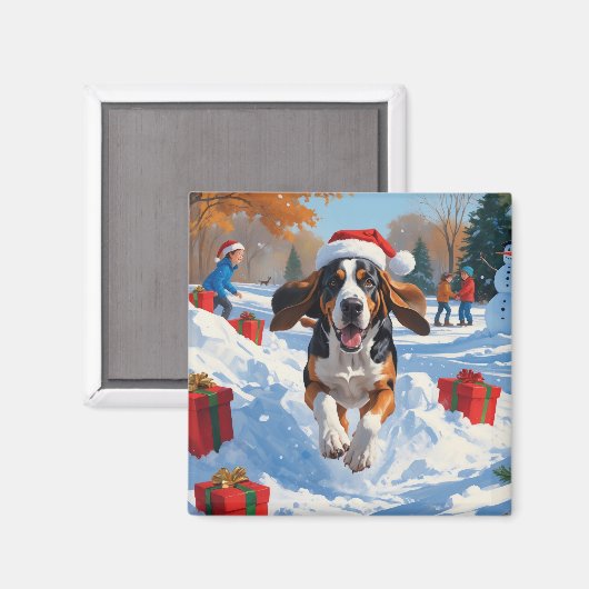 Bluetick Coonhound Kerst Sneeuwlandschap Magneet (Voorkant / Achterkant)
