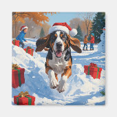 Bluetick Coonhound Kerst Sneeuwlandschap Magneet (Voorkant)