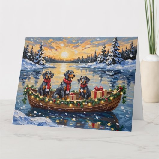Bluetick Coonhound Kerstboot Vakantie Kaart (Voorkant)