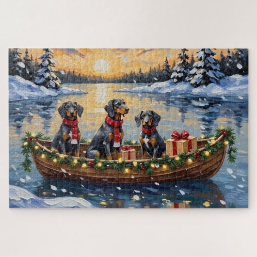 Bluetick Coonhound Kerstboot Vakantie Legpuzzel (Horizontaal)