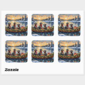 Bluetick Coonhound Kerstboot Vakantie Vierkante Sticker (Vel)