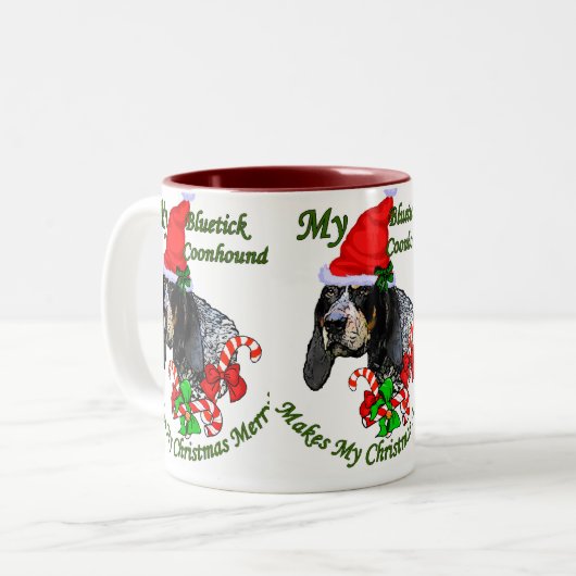 Bluetick Coonhound-kerstcadeautjes Tweekleurige Koffiemok (Voorkant links)