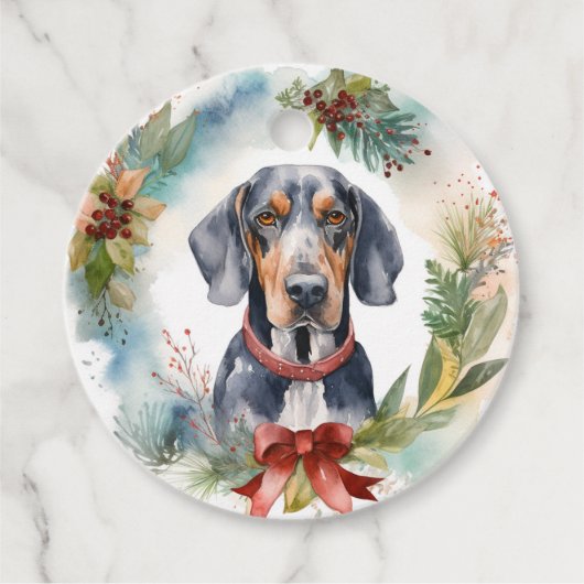 Bluetick Coonhound Kerstkrans Feestelijke Pup Bedankjes Labels (Voorkant)