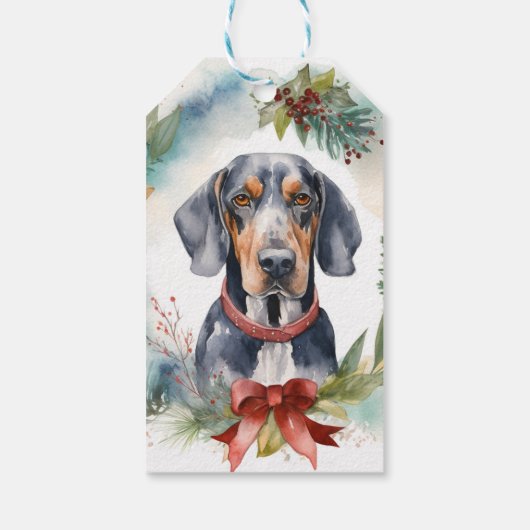 Bluetick Coonhound Kerstkrans Feestelijke Pup Cadeaulabel (Achterkant)