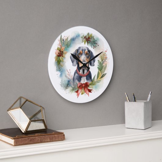 Bluetick Coonhound Kerstkrans Feestelijke Pup Grote Klok (Kantoor)