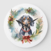 Bluetick Coonhound Kerstkrans Feestelijke Pup Grote Klok (Voorkant)