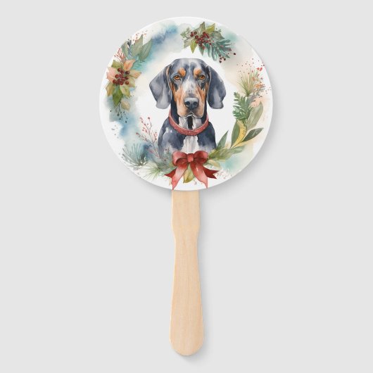 Bluetick Coonhound Kerstkrans Feestelijke Pup Handwaaier (Achterkant)