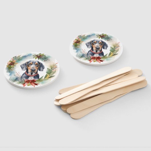 Bluetick Coonhound Kerstkrans Feestelijke Pup Handwaaier (Niet-gemonteerd)