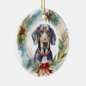 Bluetick Coonhound Kerstkrans Feestelijke Pup Keramisch Ornament (Rechts)