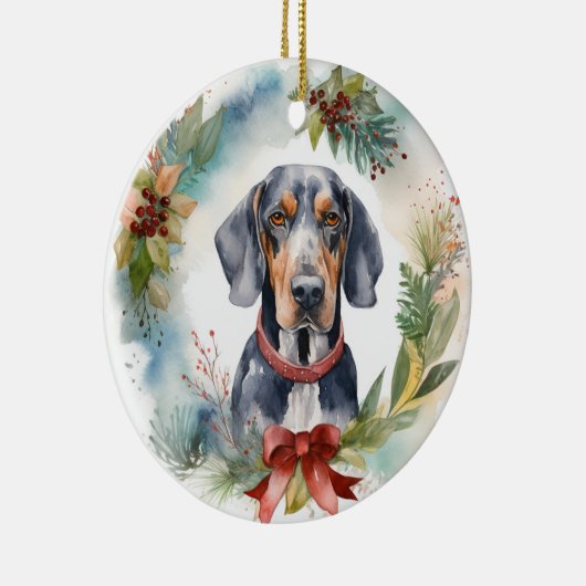 Bluetick Coonhound Kerstkrans Feestelijke Pup Keramisch Ornament (Rechts)