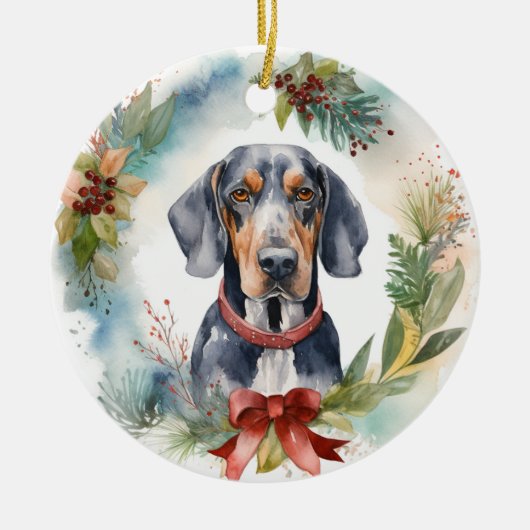 Bluetick Coonhound Kerstkrans Feestelijke Pup Keramisch Ornament (Voorkant)