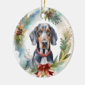 Bluetick Coonhound Kerstkrans Feestelijke Pup Keramisch Ornament (Links)