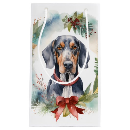 Bluetick Coonhound Kerstkrans Feestelijke Pup Klein Cadeauzakje (Voorkant)