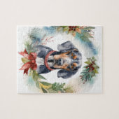 Bluetick Coonhound Kerstkrans Feestelijke Pup Legpuzzel (Horizontaal)