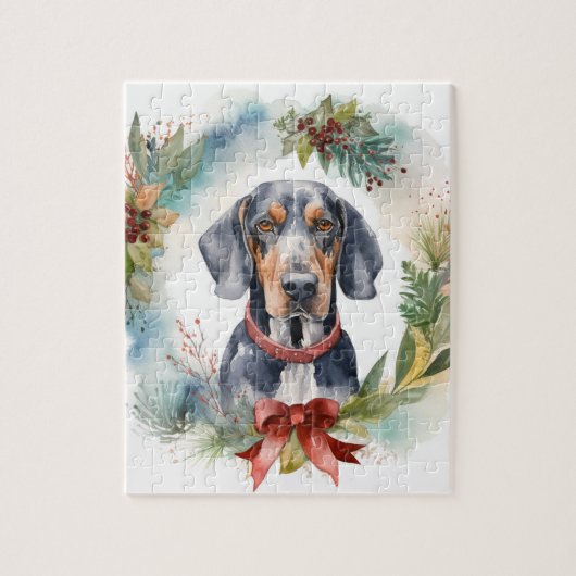 Bluetick Coonhound Kerstkrans Feestelijke Pup Legpuzzel (Verticaal)