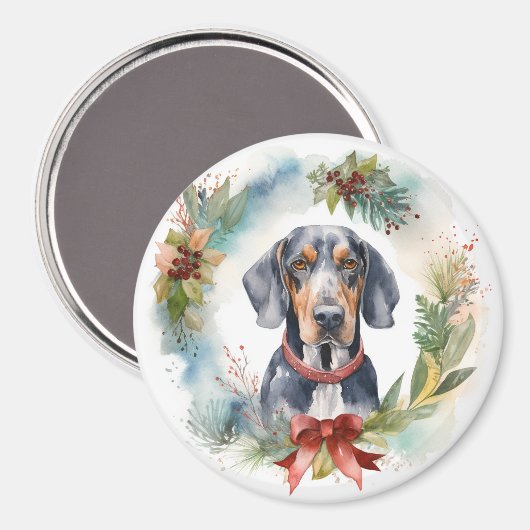 Bluetick Coonhound Kerstkrans Feestelijke Pup Magneet (Voorkant / Achterkant)
