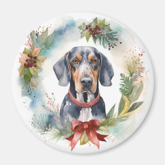 Bluetick Coonhound Kerstkrans Feestelijke Pup Magneet (Voorkant)