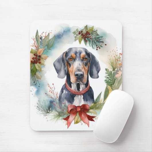 Bluetick Coonhound Kerstkrans Feestelijke Pup Muismat (Met muis)