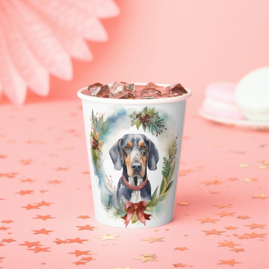 Bluetick Coonhound Kerstkrans Feestelijke Pup Papieren Bekers (Insitu)
