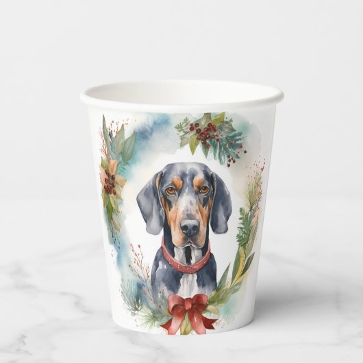 Bluetick Coonhound Kerstkrans Feestelijke Pup Papieren Bekers (Achterkant)
