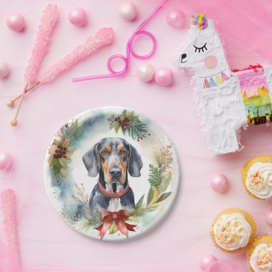 Bluetick Coonhound Kerstkrans Feestelijke Pup Papieren Bordje (Feest)
