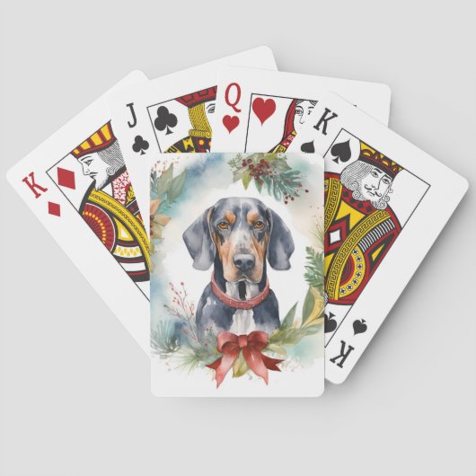 Bluetick Coonhound Kerstkrans Feestelijke Pup Pokerkaarten (Achterkant)
