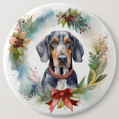 Bluetick Coonhound Kerstkrans Feestelijke Pup Ronde Button 6,0 Cm (Voorkant)