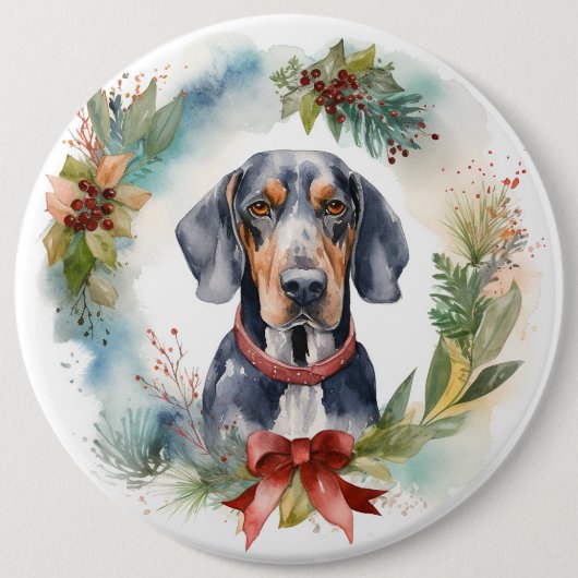 Bluetick Coonhound Kerstkrans Feestelijke Pup Ronde Button 6,0 Cm (Voorkant)