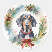 Bluetick Coonhound Kerstkrans Feestelijke Pup Ronde Sticker (Voorkant)
