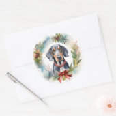 Bluetick Coonhound Kerstkrans Feestelijke Pup Ronde Sticker (Envelop)