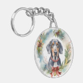 Bluetick Coonhound Kerstkrans Feestelijke Pup Sleutelhanger (Voorkant Links)