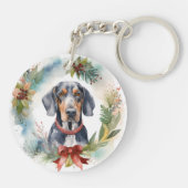 Bluetick Coonhound Kerstkrans Feestelijke Pup Sleutelhanger (Achterkant)