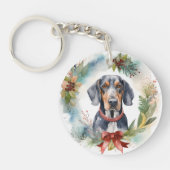 Bluetick Coonhound Kerstkrans Feestelijke Pup Sleutelhanger (Voorkant)