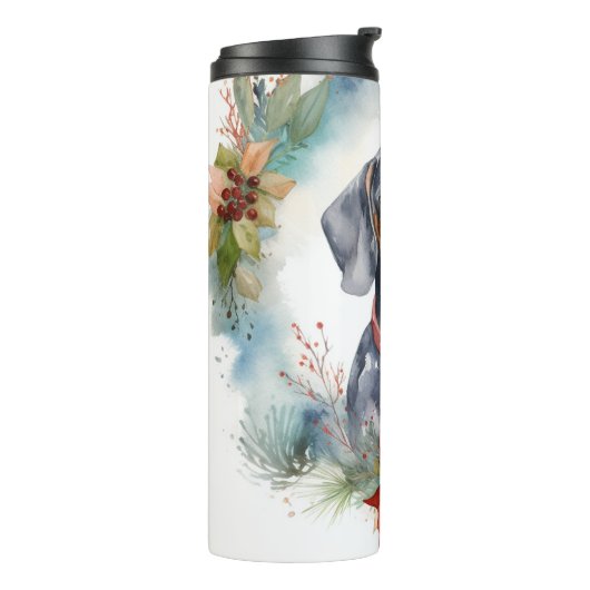 Bluetick Coonhound Kerstkrans Feestelijke Pup Thermosbeker (Gedraaid links)