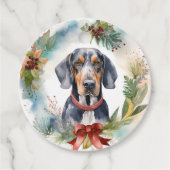 Bluetick Coonhound Kerstkrans Festieve Pup Bedankjes Labels (Voorkant)
